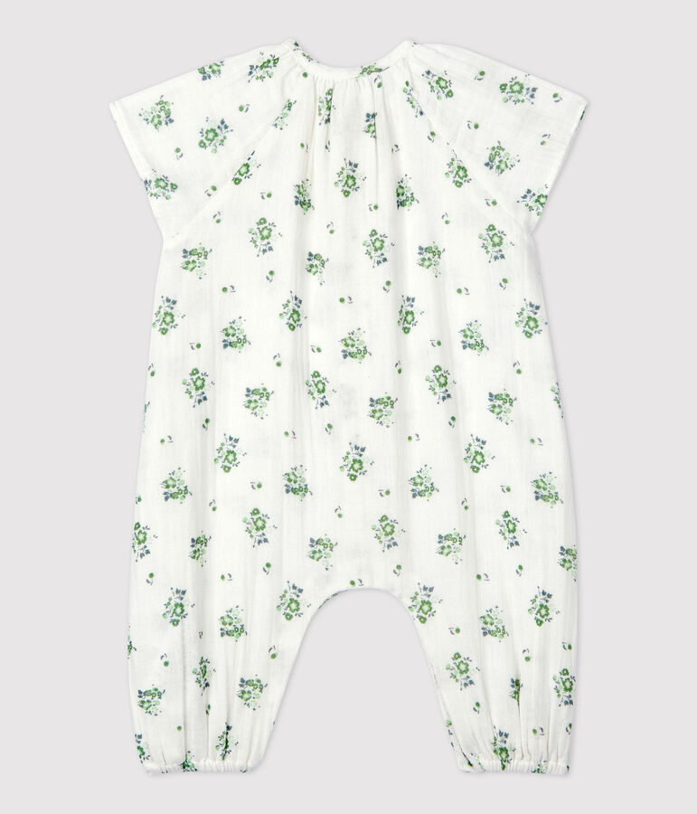 Combinaison longue imprim&eacute; fleuri en gaze de coton bio b&eacute;b&eacute; blanc MARSHMALLOW/blanc MULTICO