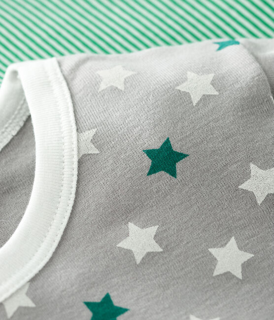 Lot de 2 pyjacourts étoiles et milleraies vert petit garçon en coton variante 1