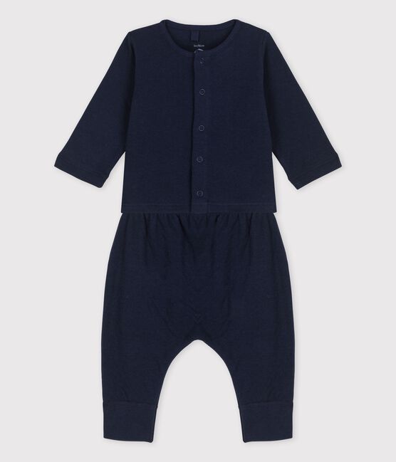 Ensemble 2 pièces uni en tubique bio bébé bleu SMOKING