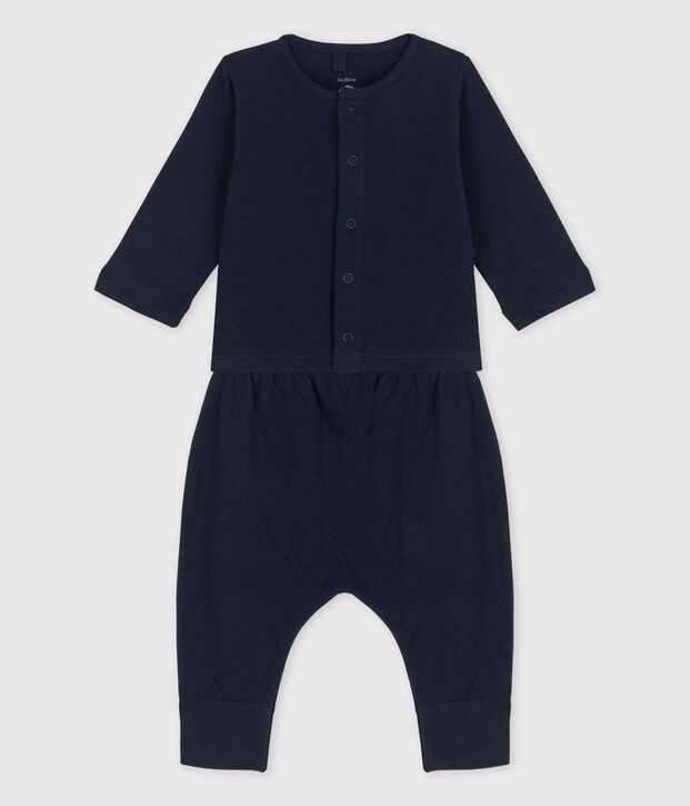 Ensemble 2 pi&egrave;ces uni en tubique bio b&eacute;b&eacute; bleu marine