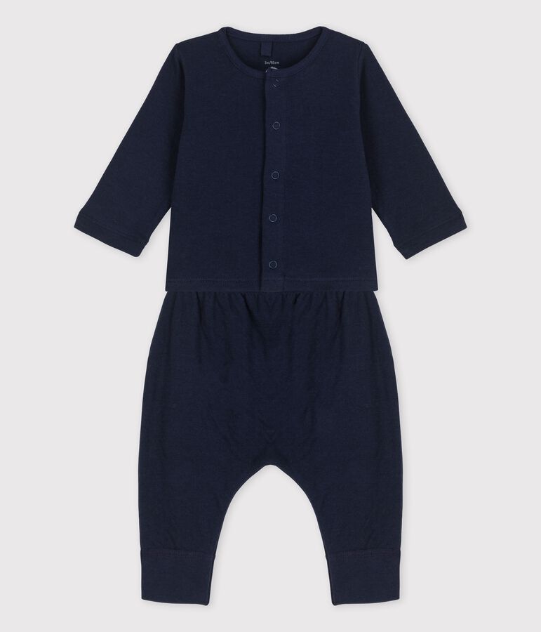 Ensemble 2 pi&egrave;ces uni en tubique bio b&eacute;b&eacute; bleu SMOKING