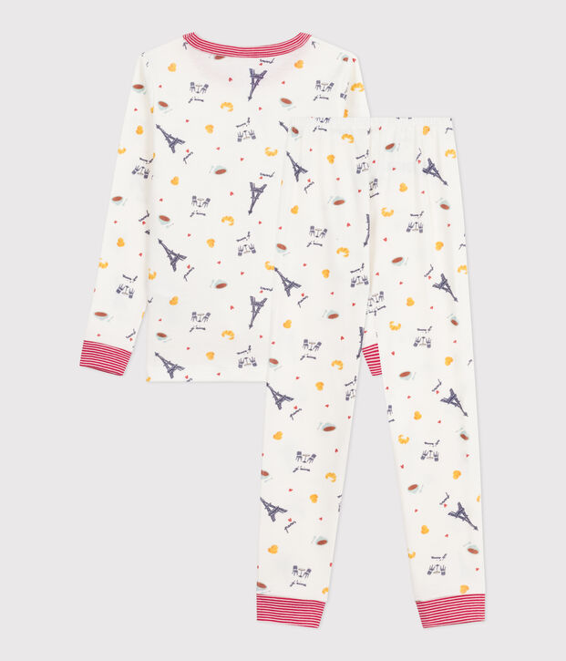 Pyjama enfant en coton tr&egrave;s ajust&eacute; imprim&eacute; blanc/multicouleur