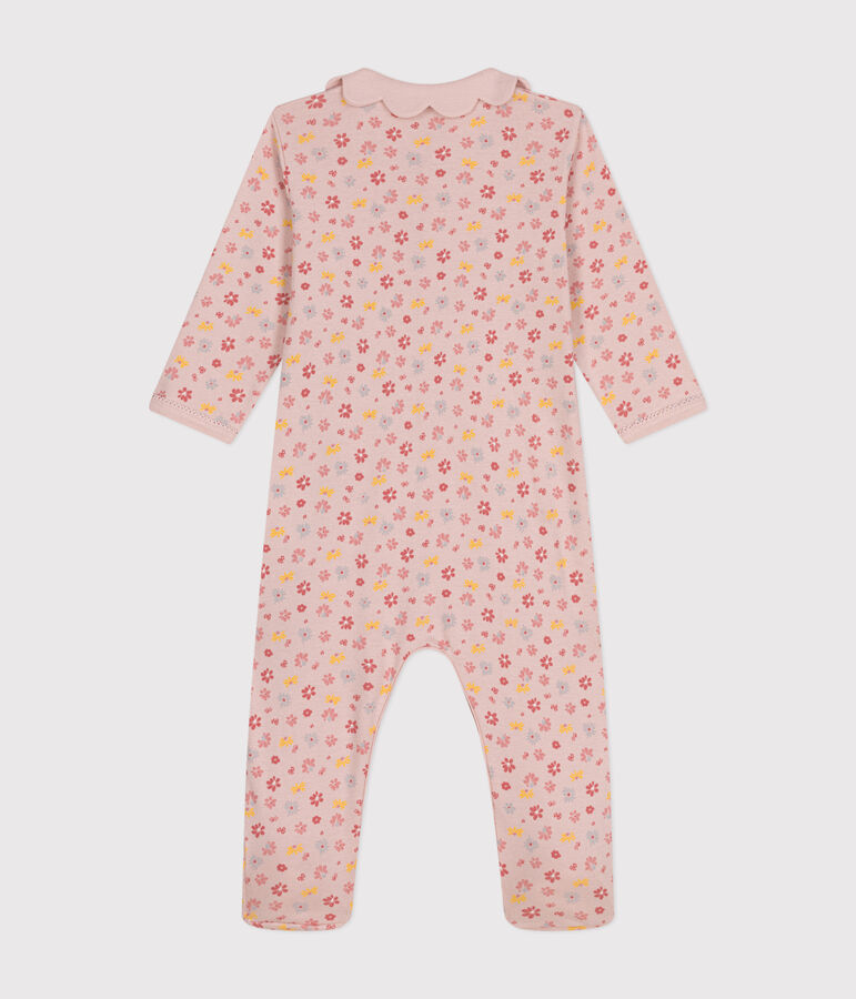 Pyjama imprim&eacute; fleurs en coton b&eacute;b&eacute; rose SALINE/blanc MULTICO