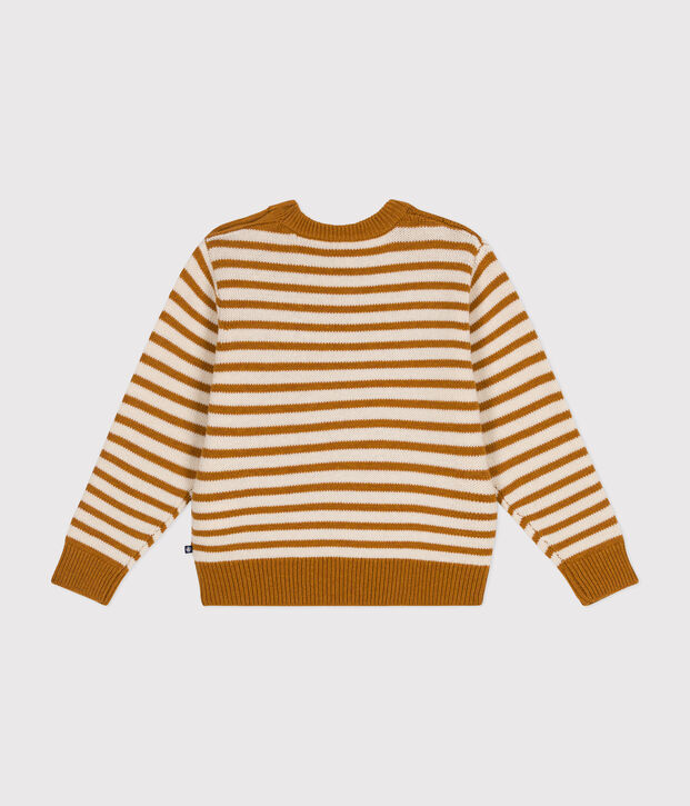 Pull en laine et coton enfant gar&ccedil;on &eacute;cru/marron