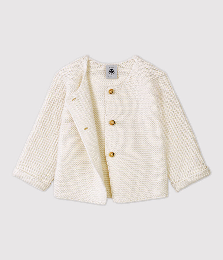 Cardigan laine et coton b&eacute;b&eacute;. blanc