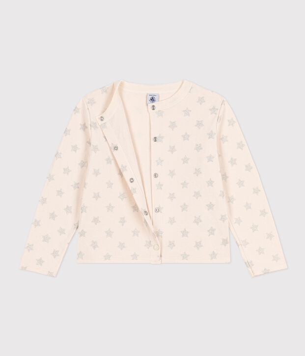 Cardigan en tubique imprim&eacute; enfant fille &eacute;cru/gris