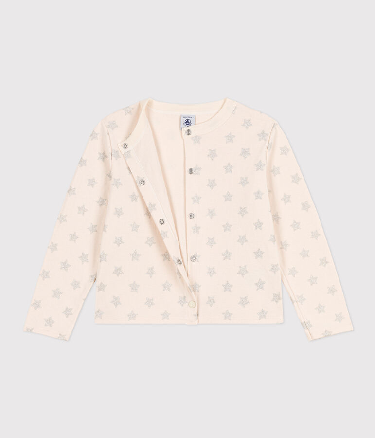 Cardigan en tubique imprim&eacute; enfant fille &eacute;cru/gris