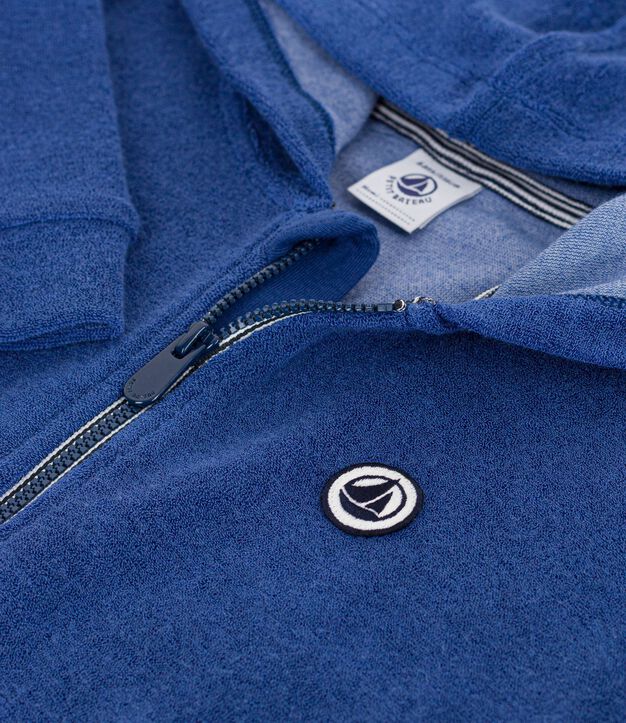 Sweatshirt zipp&eacute; enfant en coton bleu fonc&eacute;