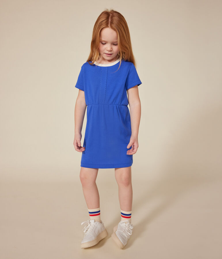 Robe manches courtes en coton enfant fille bleu CALVIN
