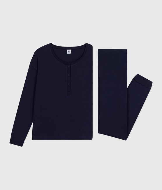 Pyjama uni en coton femme bleu SMOKING