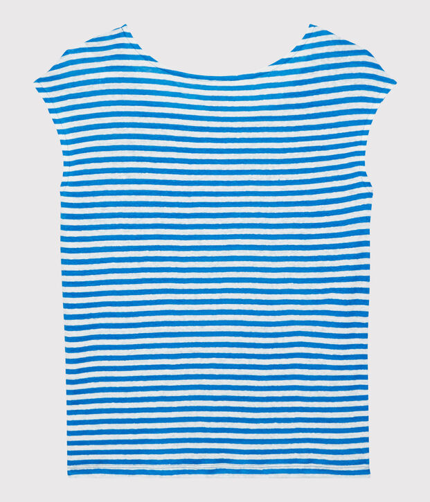 T-shirt en lin ray&eacute; Femme bleu/blanc