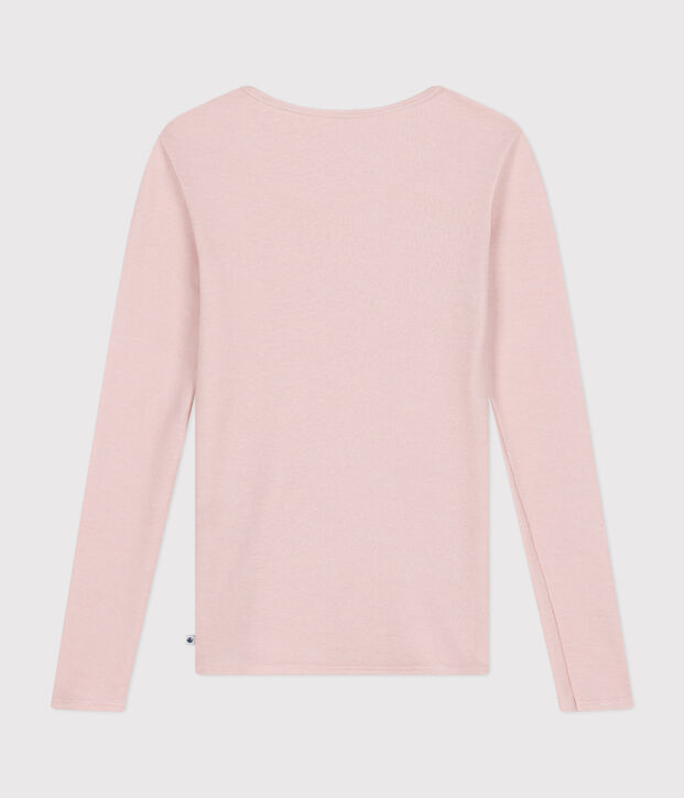 Tee-shirt manches longues en laine et coton femme rose