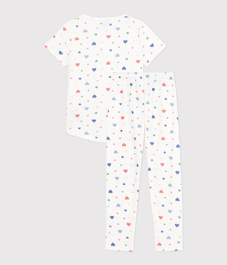Pyjama enfant en coton manches courtes et jambes longues imprim&eacute; blanc MARSHMALLOW/blanc MULTICO