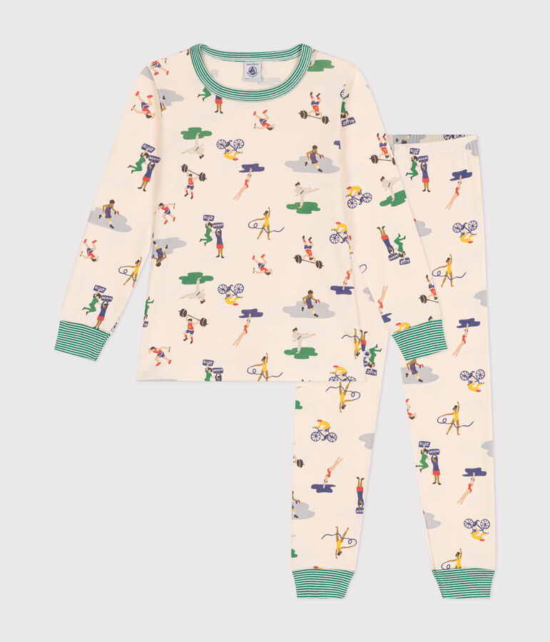 Pyjama en coton imprim&eacute; multi sports enfant blanc AVALANCHE/ MULTICO