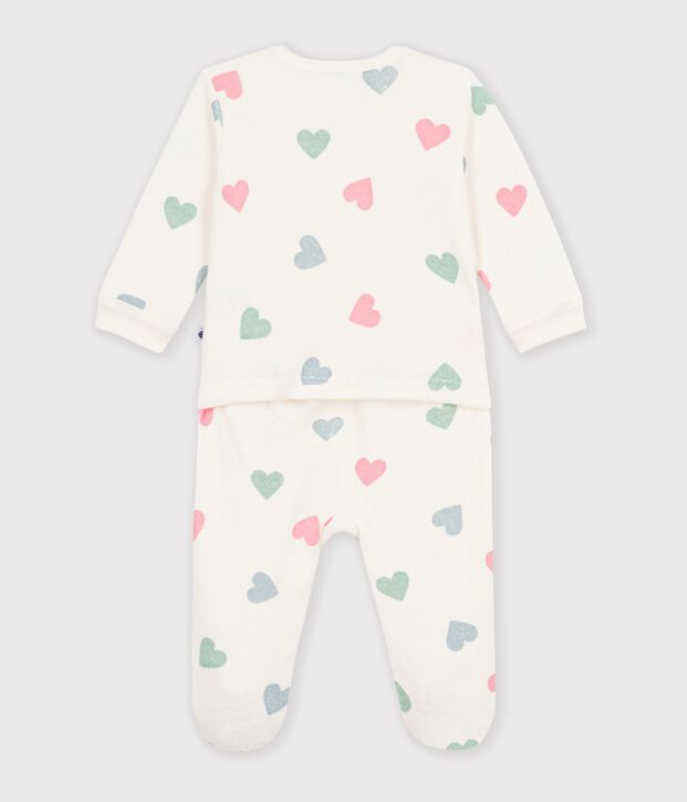 Pyjama b&eacute;b&eacute; en coton &eacute;ponge ouverture sans pression imprim&eacute; c&oelig;urs &eacute;cru/multicouleur