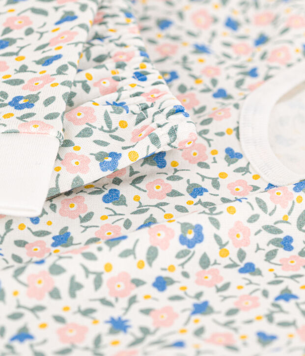 Pyjama ajust&eacute; en coton petite fille blanc/multicouleur