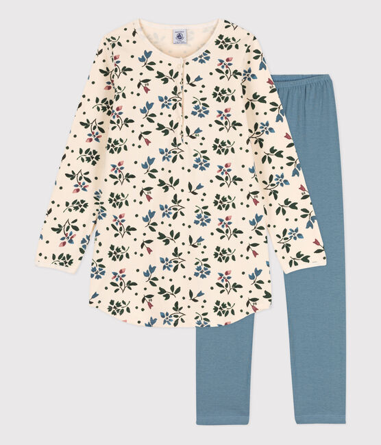 Chemise de nuit et legging fleur petite fille en molleton et en coton blanc AVALANCHE/ MULTICO