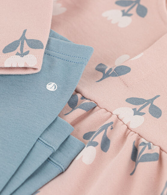 Robe bébé en molleton imprimé avec legging rose SALINE/blanc MULTICO