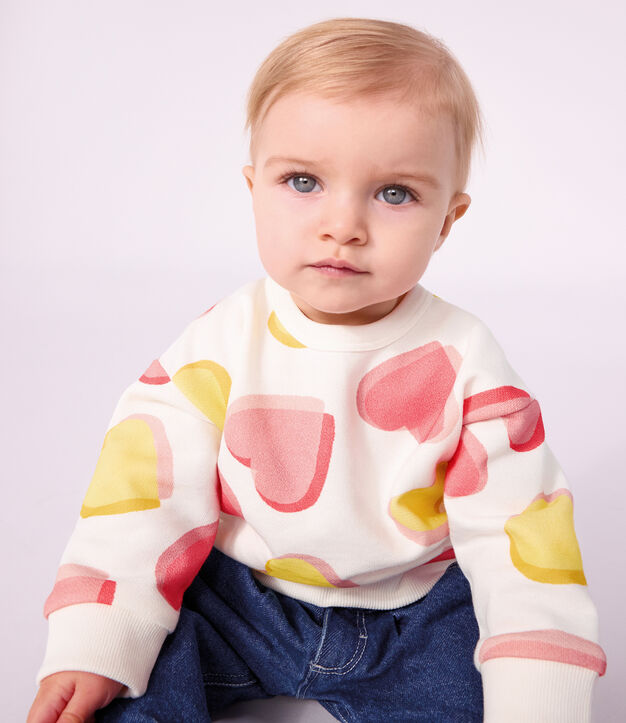 Sweatshirt b&eacute;b&eacute; en coton imprim&eacute; c&oelig;urs blanc/multicouleur
