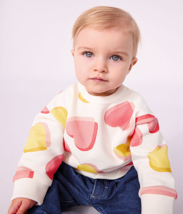 Sweatshirt b&eacute;b&eacute; en coton imprim&eacute; c&oelig;urs blanc/multicouleur