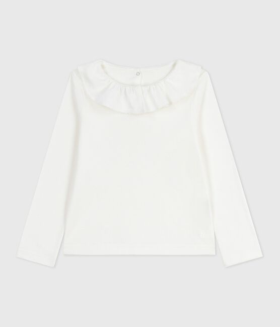 Tee-shirt enfant manches longues en coton uni blanc MARSHMALLOW