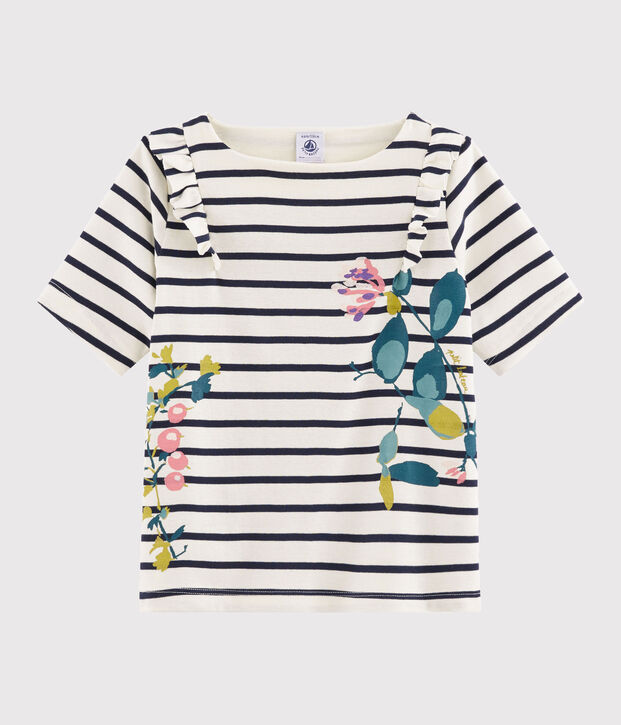 Tee-shirt enfant fille blanc/bleu