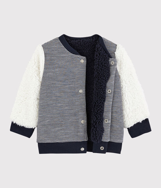 Cardigan réversible bébé garçon bleu SMOKING/blanc MARSHMALLOW