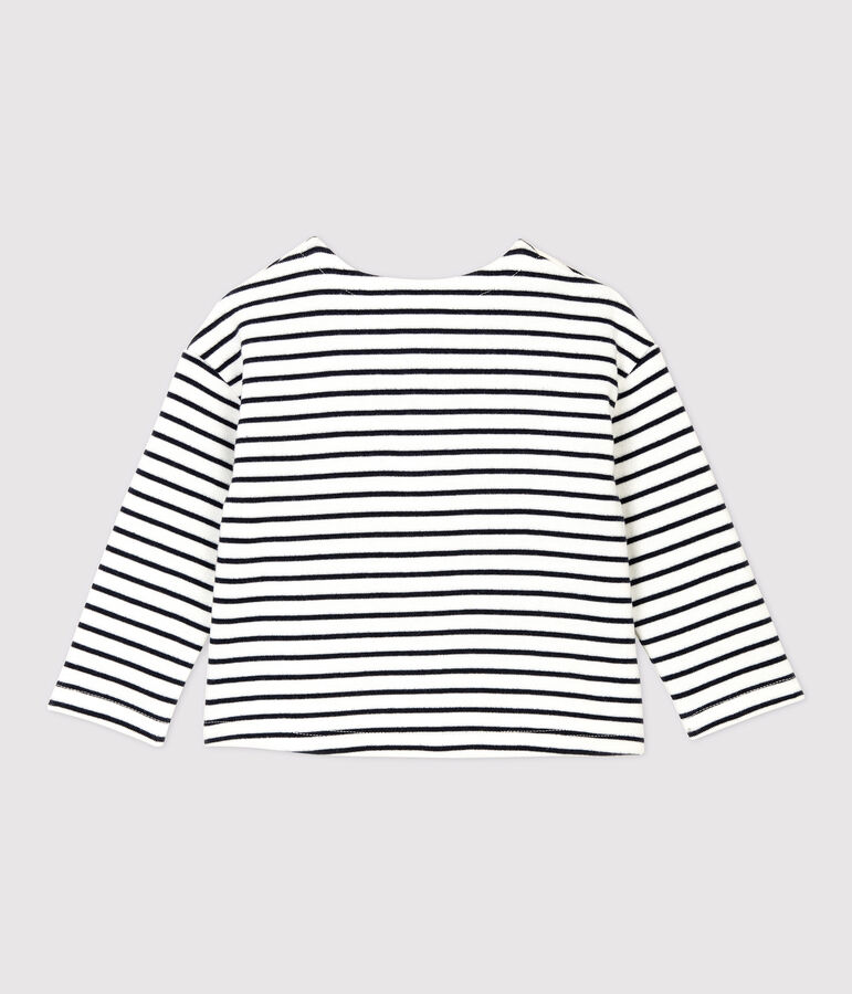 Cardigan en molleton b&eacute;b&eacute;. blanc MARSHMALLOW/bleu SMOKING