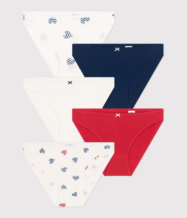 Lot de 5 culottes femme en coton imprim&eacute; c&oelig;urs multicouleur