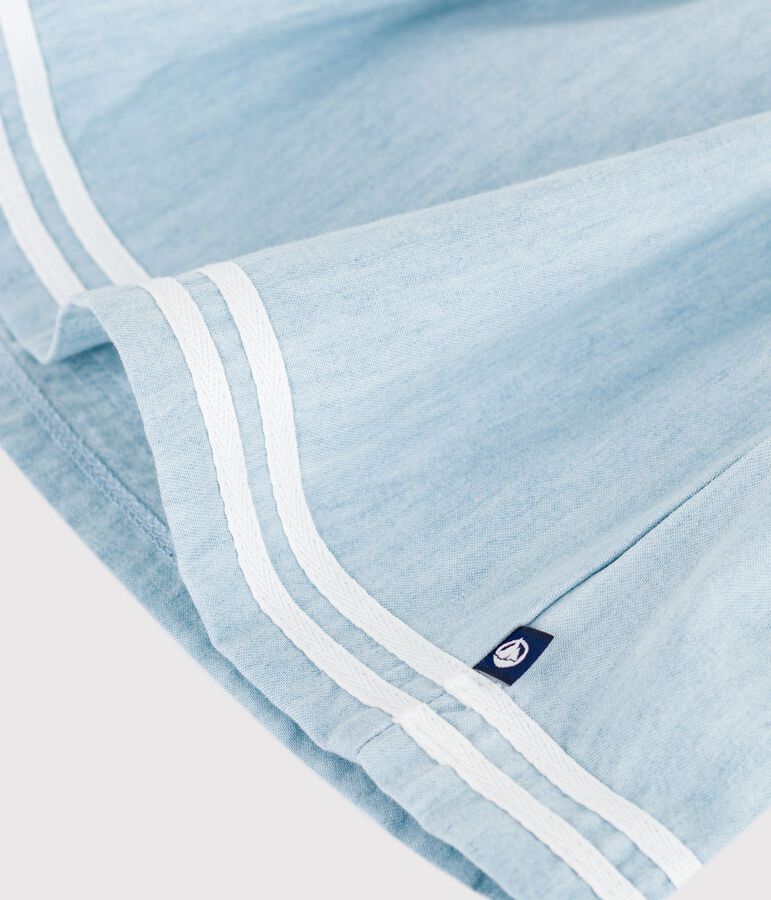 Robe b&eacute;b&eacute; bi-mati&egrave;re manches longues, en coton et chambray &eacute;cru/multicouleur