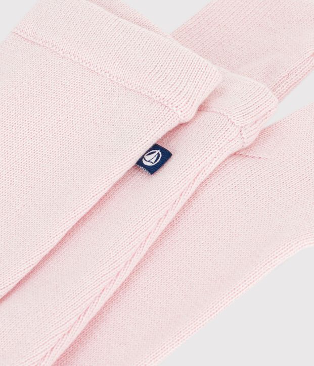 Pantalon b&eacute;b&eacute; en tricot laine et coton uni rose clair