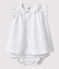 Robe blanche manches courtes avec bloomer bébé fille en popeline de coton biologique blanc ECUME