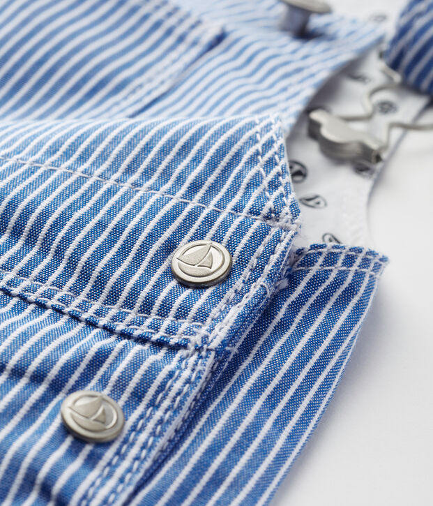 Salopette courte en toile ray&eacute;e b&eacute;b&eacute; gar&ccedil;on bleu/blanc