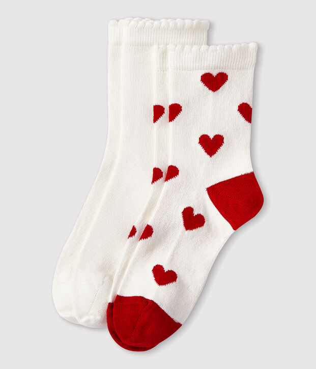 2 paires de chaussettes enfant en coton imprim&eacute; c&oelig;ur multicouleur