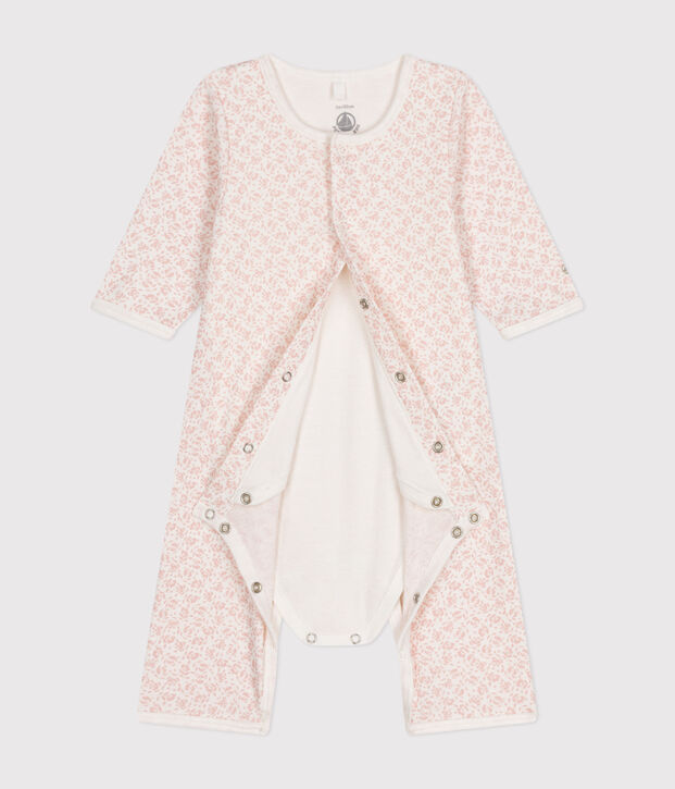 Bodyjama sans pieds en coton blanc/rose