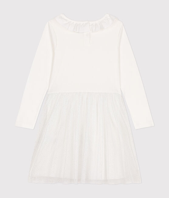 Robe en côte et tulle enfant fille blanc MARSHMALLOW