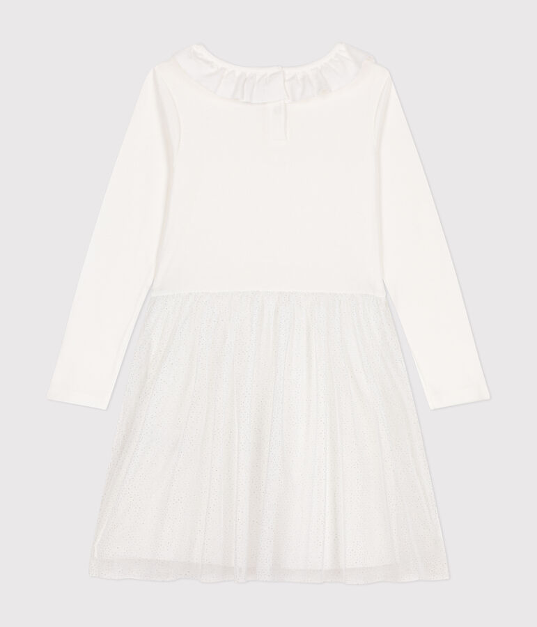 Robe en c&ocirc;te et tulle enfant fille blanc MARSHMALLOW