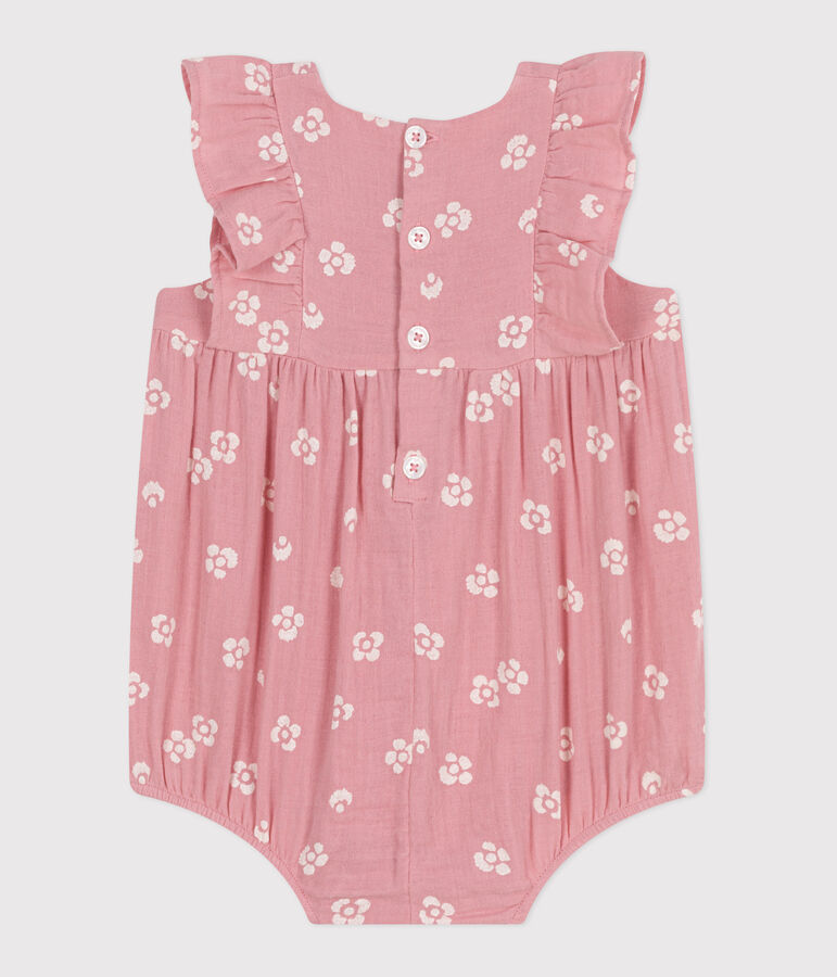 Barboteuse b&eacute;b&eacute; en gaze de coton sans manches, imprim&eacute; &agrave; fleurs rose CHARME/blanc MARSHMALLOW