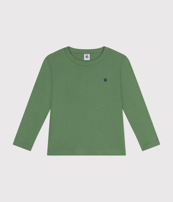 Tee-shirt manches longues en côte enfant fille / garçon vert PALMERAIE