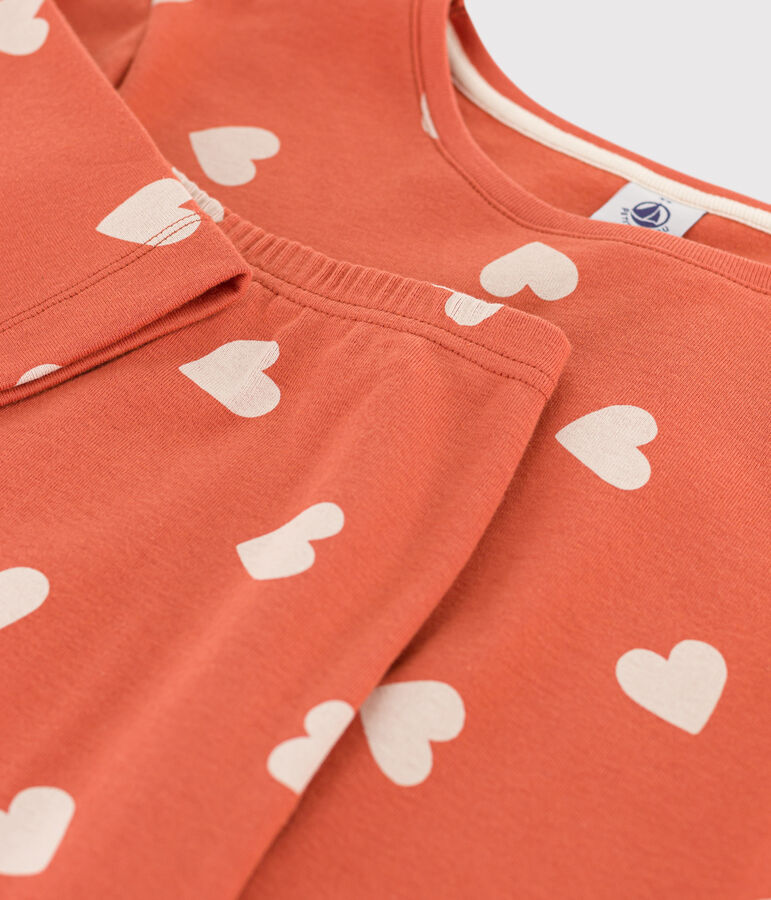 Pyjama c&oelig;ur femme en coton rose/&eacute;cru