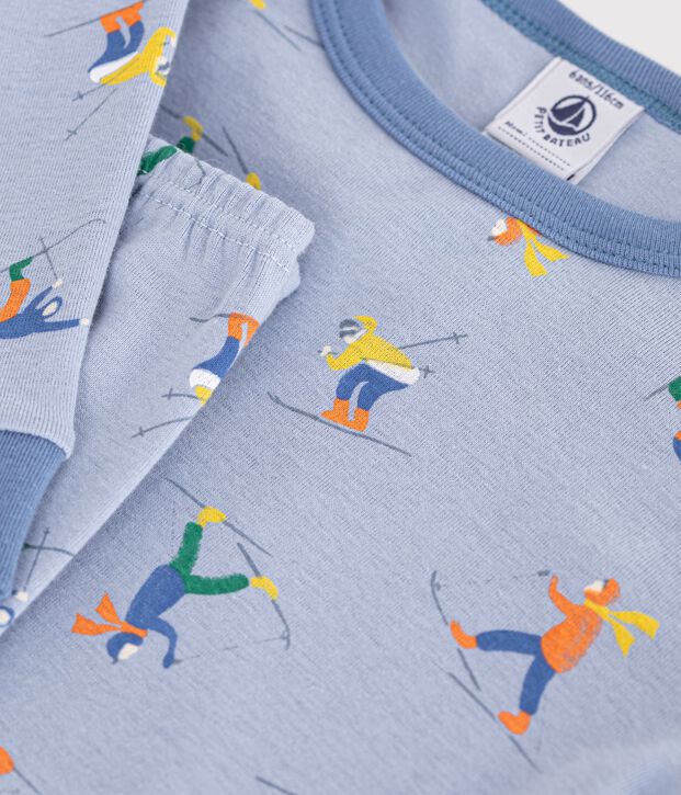 Pyjama tr&egrave;s ajust&eacute; enfant en coton imprim&eacute; bleu/blanc/multicouleur