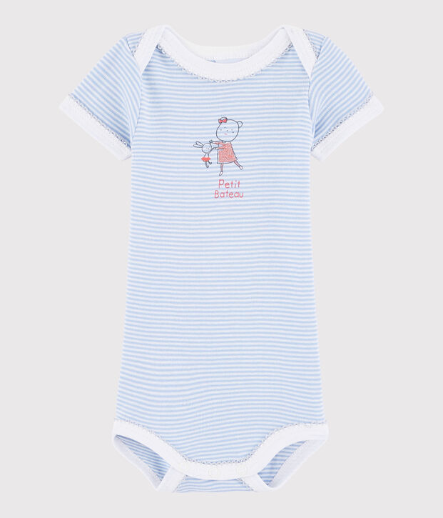 Body manches courtes b&eacute;b&eacute; fille violet/blanc