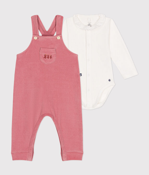 Ensemble salopette en velours b&eacute;b&eacute; rose