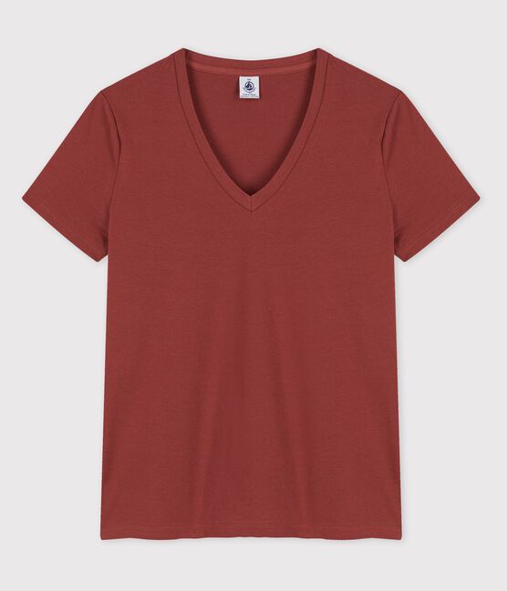 Tee-shirt LE DROIT col V en coton bio Femme marron OMBRIE