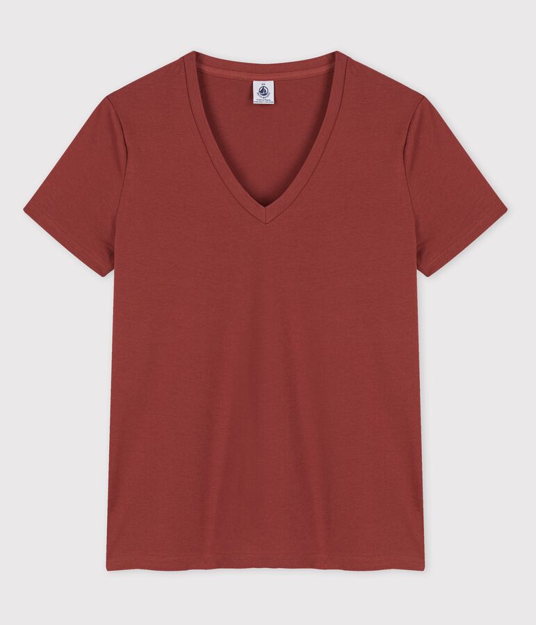 Tee-shirt LE DROIT col V en coton bio Femme marron OMBRIE