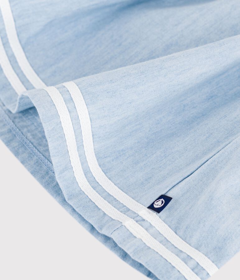 Robe b&eacute;b&eacute; bi-mati&egrave;re manches longues, en coton et chambray &eacute;cru/multicouleur