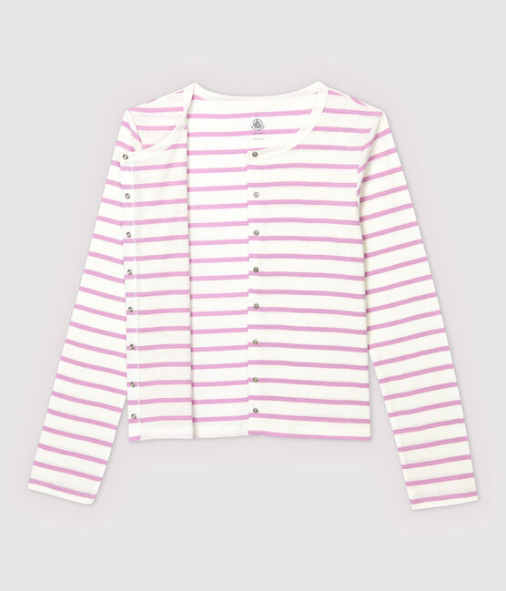 Cardigan en coton/lin rayé Femme blanc MARSHMALLOW/rose BOHEME