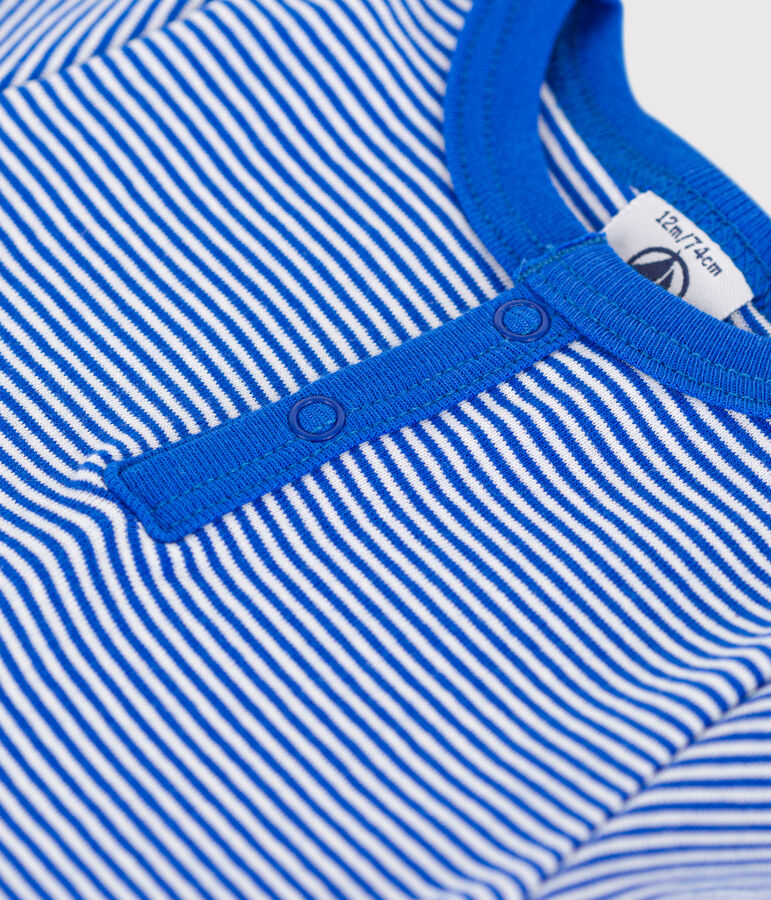 Body manches courtes b&eacute;b&eacute; ray&eacute; milleraies en coton bleu PERSE/blanc MARSHMALLOW