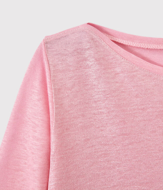T-shirt femme manches longues en lin irisé rose BABYLONE/gris ARGENT