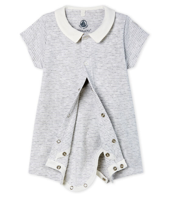 Bodyjama court bébé en côte gris POUSSIERE/blanc MARSHMALLOW